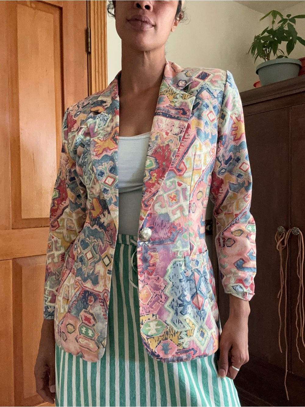 Patterned Pastel Blazer Jacket - Multicolor - Picture 1 of 8